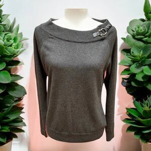 LAUREN Ralph Lauren Dark Gray Horsebit Buckle Boat Neck Sweater Size M Medium